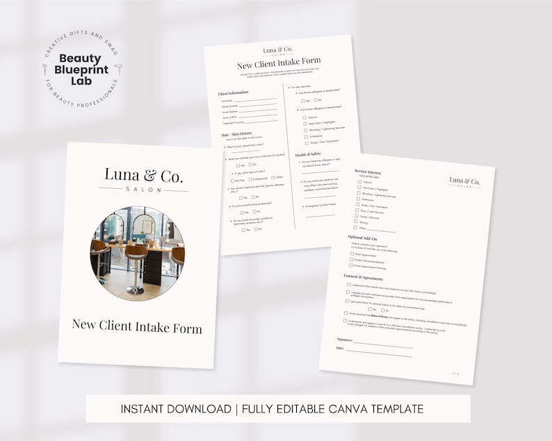 Salon Client Intake Form: Editable PDF Template for Estheticians - Etsy