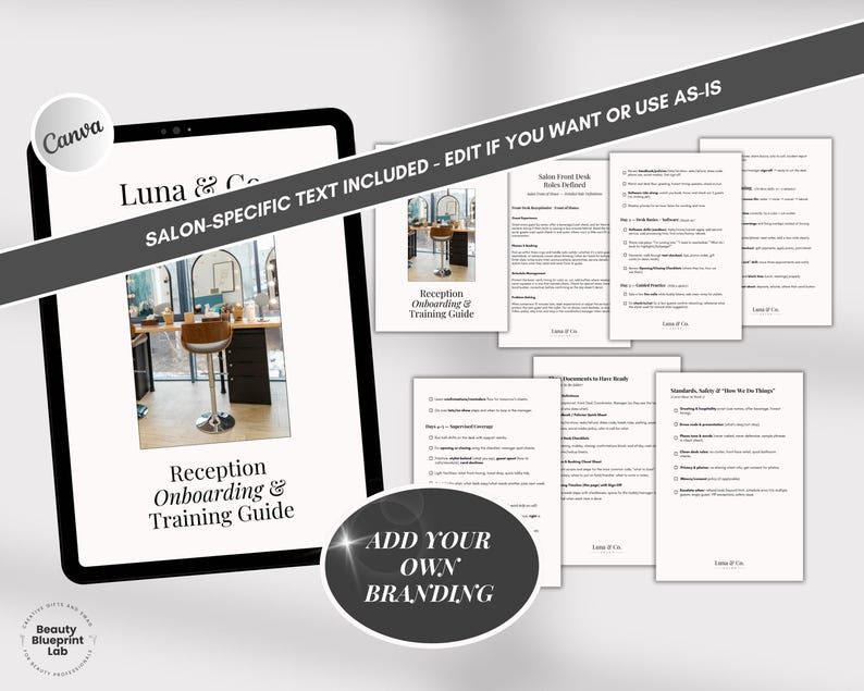 Reception Training Packet Salon Receptionist Training Guide Template Digital Download Canva ...