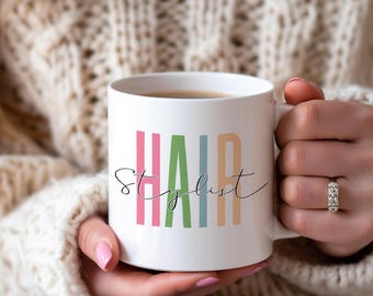 Hair Stylist Mug Colorful Modern Coffee Cup Gift for Stylists Cosmetologists Hairdressers Beauty Professionals with Bold Clean Design