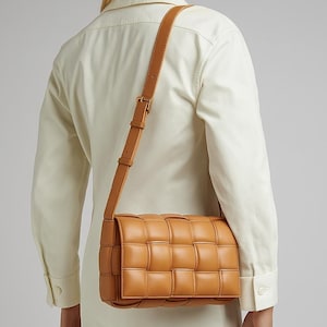 Borsa a tracolla imbottita intrecciata / Borsa a tracolla vegana di lusso in stile designer / Borsa a tracolla squadrata alla moda / Borsa a tracolla imbottita in pelle vegana Casette