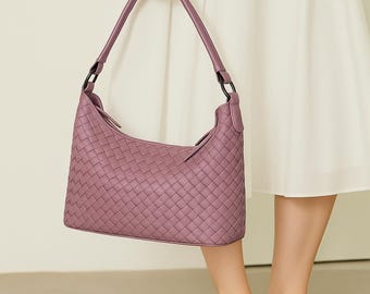 Elegante bolso hobo de piel vegana tejida / Bolso de hombro de diseñador / Bolso de hombro minimalista chic para uso diario / Bandolera ligera y suave para mujer