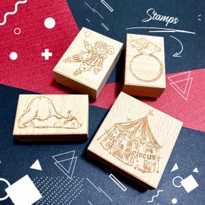 Circus/clown/valkparkiet/ijsbeer | Houten stempel | CyrisssCreation