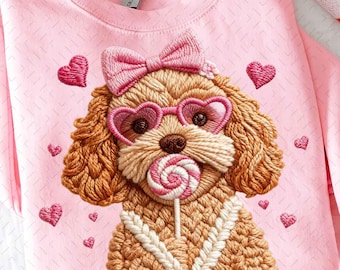 Valentine Dog PNG, Cute Puppy Heart Glasses Lollipop Sublimation Design, Adorable Love Dog Shirt Graphic, Pink Valentine Pet Digital
