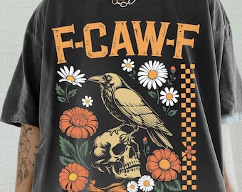 Cuervo PNG, F-CAW-F Divertido Halloween PNG, Gótico Floral a Cuadros PNG, Diseño de Sublimación de Pájaro Oscuro, Diseño Humorístico de Pájaro Cuervo