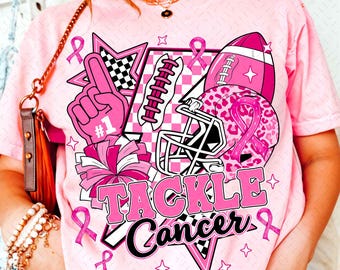Tackle Cancer Png, Pink Football Cheer Sublimation, Breast Cancer Awareness Png, Football Breast Cancer PNG, Pink Coquette Ribbon Png