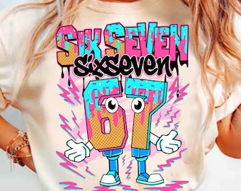 Steal a Brainrot Six Seven Italian Meme PNG, Kids Gaming Brainrot Design, 67 Ice Cream Drip Png, Gen Alpha Slang Baseball Number PNG