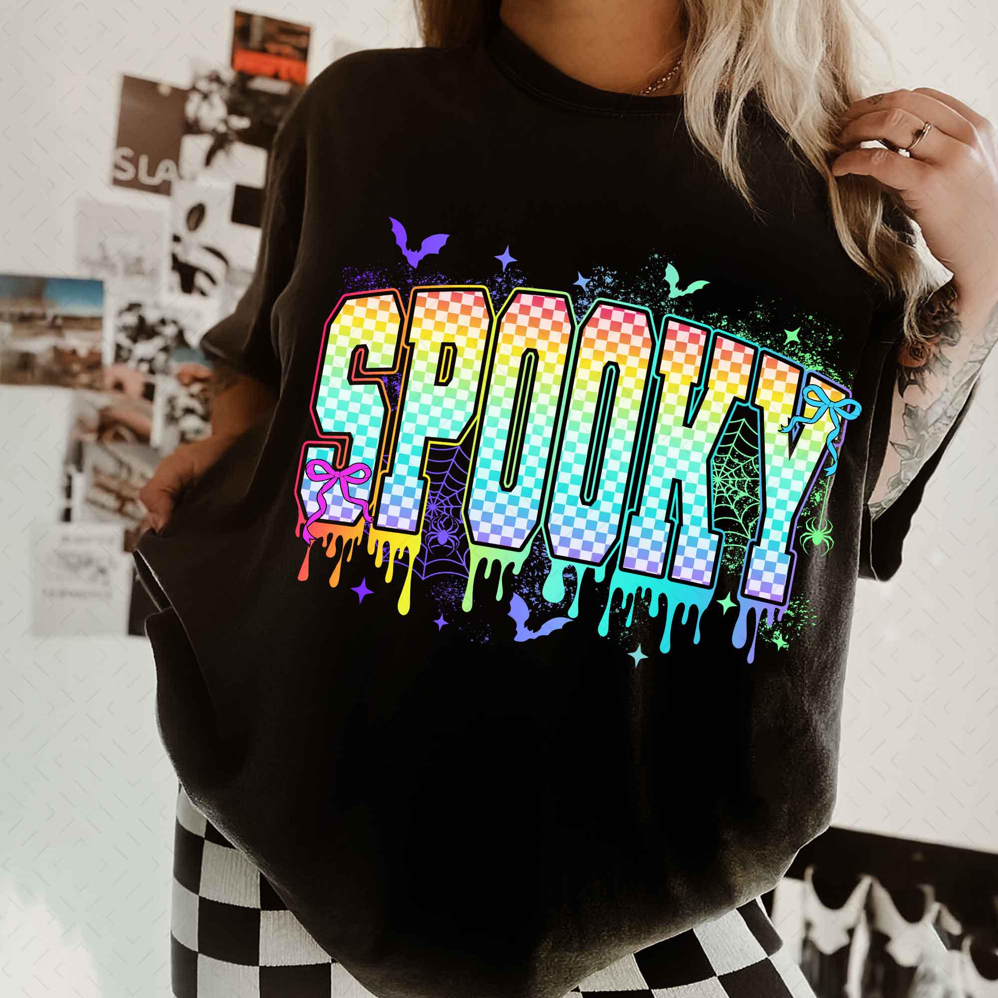 Drip Boo Checkered Halloween Drip PNG, Cute Boo Ghost Floral Coquette Png ...