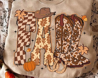 Cowboy Checkered Fall Png, Western Fall Png, Autumn Png, Grunge Fall Png, Western Cowgirl Boots Fall Sublimation png, Fall Png, Autumn Shirt