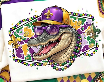 Mardi Gras Hunting PNG, Gator Festival Clipart, Deer Hunting Sublimation Design, Colorful Mardi Gras Digital Art, Fun Holiday PNG Download