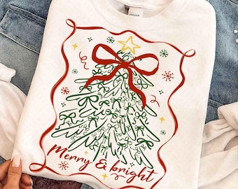 Preppy Christmas Coquette Bows png, Christmas Tree png, Merry and Bright png, Merry Christmas png, Christmas png design, Christmas Shirt png
