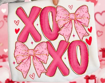 Coquette Valentines XOXO PNG, Trendy Valentine's Day Png, Pink Valentine, Girly Checkered Bow Png, Vday Sublimation Design, Digital Download