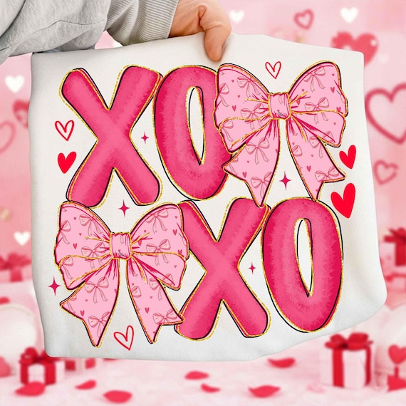 Coquette Valentines XOXO PNG, Trendy Valentine's Day Png, Pink Valentine, Girly Checkered Bow Png, Vday Sublimation Design, Digital Download