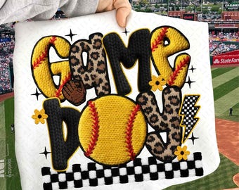 Game Day Softball PNG, faux yarn Softball Png, Crochet Softball png, Game day Shirt design, Softball season png, Softball mom png
