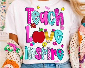 Teach Love Inspire Png, Teacher Png, Preppy Teacher Png, Teacher Life Png, Teacher Appreciation Png, Teacher Coquette Bow Design, Teach Png
