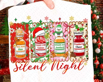 Festive Healthcare PNG, Silent Night Christmas Nurse Png, Medical Christmas Shirt, ER Nurse Png, ICU Nurse Christmas Png, Digital Download