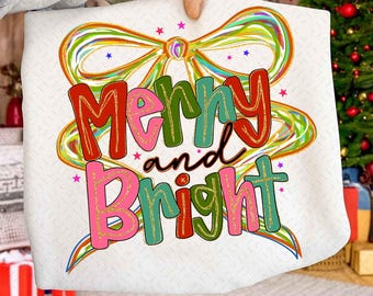 Merry and bright PNG, Preppy Merry Christmas Png, Christmas Coquette Sublimation Png, Glitter Christmas Shirt Png, Xmas png, Christmas Trê