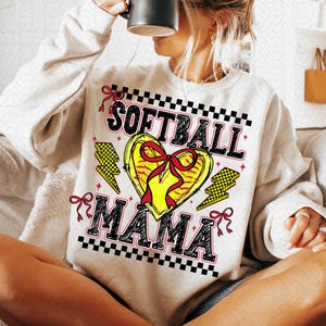 Retro Softball Mama Png: Checkered Bow Design (Digital Download)