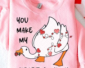 Funny Valentine Goose PNG, Pink Coquette Valentine Shirt Design, You Make My Heart Go Honk Sublimation, XoXo Be Mine Digital Download