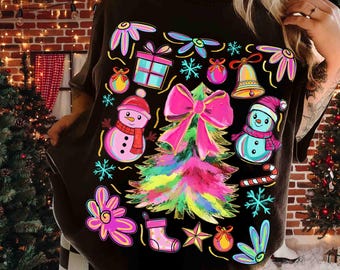 Preppy Christmas Tree png, Preppy Merry Christmas Png, Christmas Coquette Sublimation Png, Glitter Christmas Shirt Png, Xmas png Brushstroke