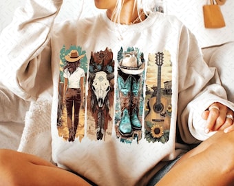 Western Cowgirl PNG: Cowboy Boots, Turquoise, Sunflower (Digital Download)