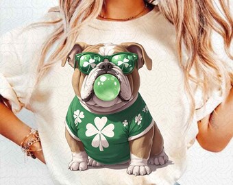 English Bulldog Png, Shamrock Png, Funny Dog Png, Bulldog St Pats, St Patrick's PNG, Digital Download Png, bull dog mama