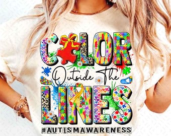 Color outside the lines Autism Awareness png, Autism Awareness png, Autism png, sublimate designs download, Puzzle Piece png, Autism Design