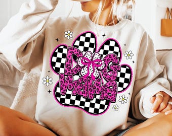 Pink Dog Mama png, Checkered Mom Leopard Png, Mama Dog png, Mother's Day Gift, Gift for dog mama, Leopard Mama png, Mama png, Retro mom png