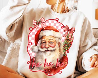 Retro Santa PNG Ho Ho Ho Santa Christmas png, Coquette Christmas Santa png Preppy Xmas Png, Cute Christmas ho ho ho Santa sublimation