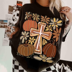 Boho Floral Pumpkin Cross Fall Jesus, Autumn Pumpkin Floral, Retro Fall Png, Fall Cross Bow, Fall Christian Png, Autumn Pumpkin Shirt Design