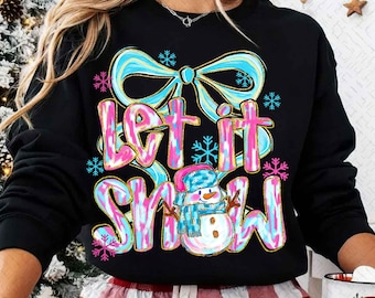Let It Snow Snowman Png Cozy Winter Snowflakes Bow Coquette Season Retro Christmas Tree Frosty Cute Sublimation Design Trendy Digital File