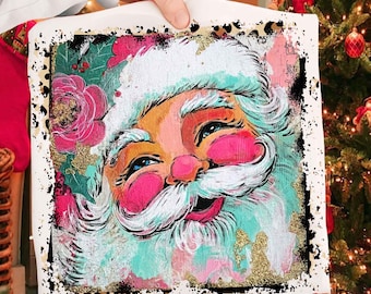 Preppy Brushstroke Santa Claus Png, Colorful Leopard Glitter Christmas Santa png, Merry Christmas png, Vintage Santa, Christmas png, Santa