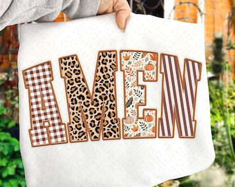 Amen Faux embroidery png, Amen Fall PNG, Fall Jesus png, Fall Faith png, Christian Autumn shirt, Vintage Bible Verses png, Thanksgiving png