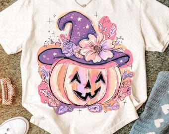 Blumen-Halloween-Kürbis Png, Pink Kürbis Coquette Shirt Sublimation, Adrette Halloween Jack O Lantern Png, niedliche Pastell-Halloween-Png