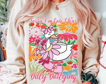 Funny Mama Goose Png, Sorry I'm Late I Was Dilly Dallying Goose Png, Sarcastic Retro PNG, Preppy Girly Shirt Design Png, Boho Floral Png