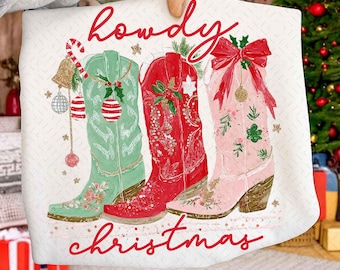 Bonjour Noël aquarelle Png, Western Christmas Png, Noël rétro girly Png, Cowboy Noël Png, Cowgirl Noël, Noël Png