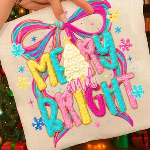 Preppy Merry and Bright Christmas Latch Hook Yarn Crochet PNG, Pink Christmas Png, Christmas PNG, Holiday Festive Png, Faux Yarn Png
