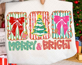 Coquette Christmas Santa Png, Merry and Bright Png, Preppy Christmas Tree png, Sublimation PNG, Distressed Christmas Shirt PNG, Brushstroke