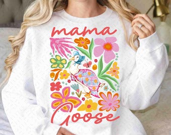 Mamá ganso floral PNG, Ganso boho PNG, Día de la madre PNG, Floral de primavera PNG, Femenino PNG, Lazo de coqueta, Pato Png, Sublimación de amante del ganso