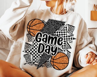 Game Day Basketball PNG, Glitter Basketball PNG, Basketball Mama, Basketball Mom Sublimation Sports Png, Faux Sequin Football Season
