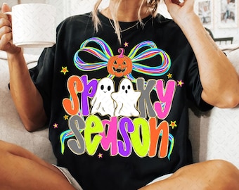 Spooky Season Halloween Coquette Png, Spooky Season png, Halloween png, Neon Halloween Bow Shirt png, Preppy Halloween, Ghost Boo png files