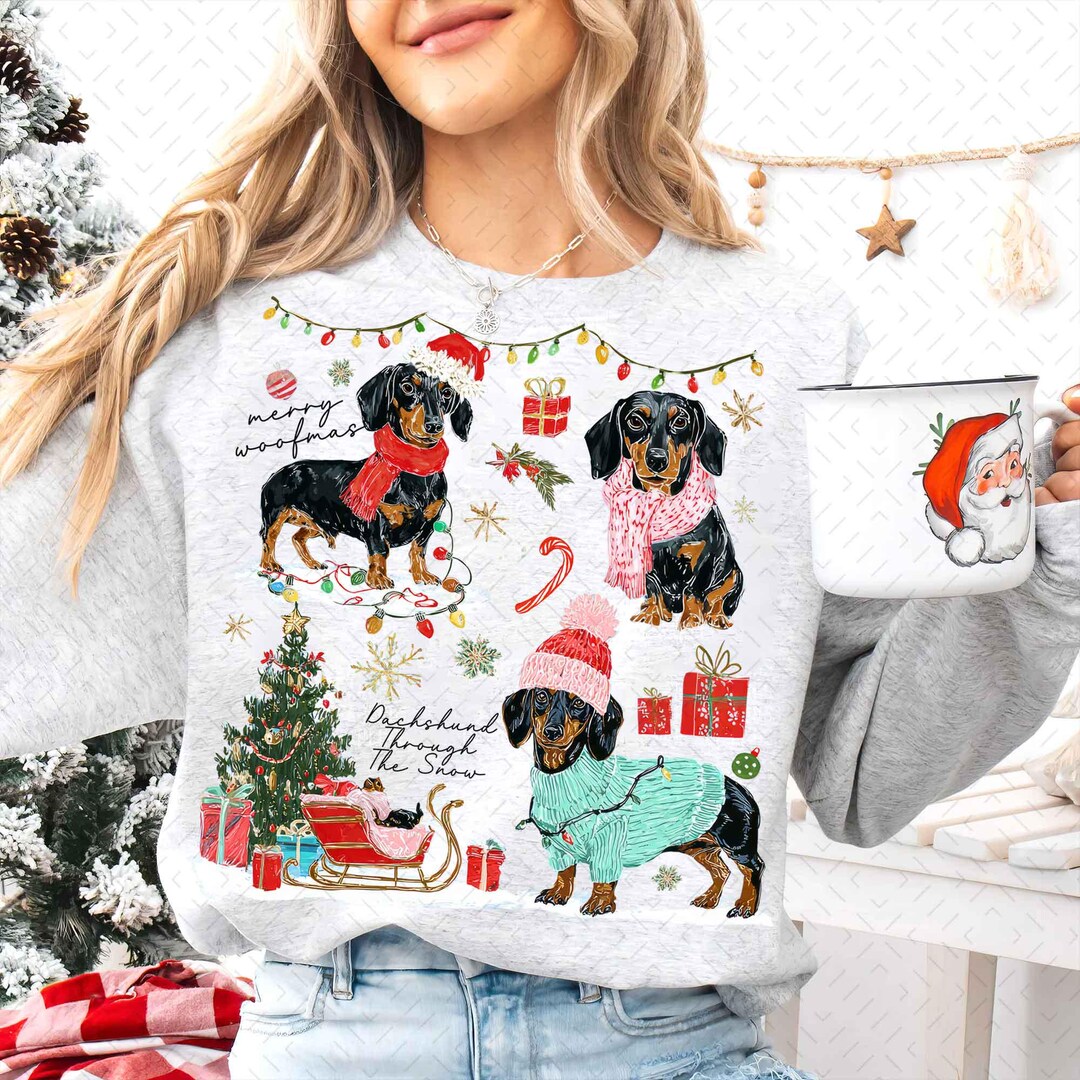 Dachshund Through the Snow Png, Merry Christmas Dachshund Dog, Retro ...
