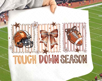 Touchdown Season PNG, Fall Football Game Day PNG, Coquette Football Bow Shirt Design, Preppy Football Mom Png, Tis the Season Sublimation