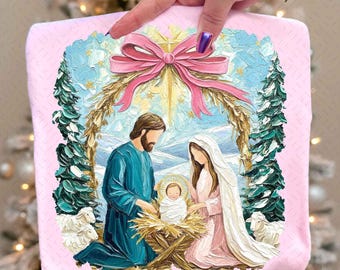 キリスト降誕シーン PNG ブラシストローク クリスマス昇華聖家族シャツアート 赤ちゃんイエス キリスト教の休日グラフィック パステルクリスマスクリップアート
