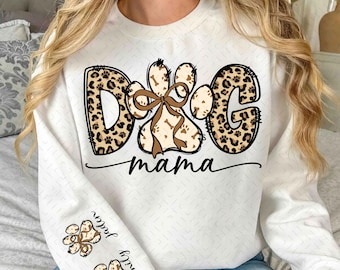 Custom Dog Mama Leopard Sleeve Design PNG, Dog Mama Png, Dog Lover Png, Mom Life Png, Dog Coquette Png, Dog Mama Shirt Png, Dog Gifts
