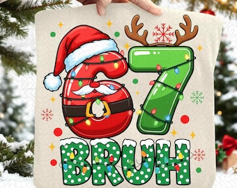 Lustige Bruh 67 Six Seven 6 7 Meme Weihnachts Jungen Santa Elfe Png-Datei