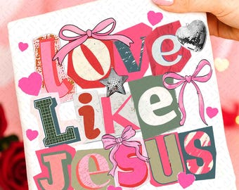 Love Like Jesus Vintage PNG, Coquette Jesus Png, Preppy Valentine’s Day Checkered Png, Jesus Valentine’s Day Png