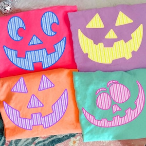 Seersucker Pumpkin Face PNG, Girly Halloween Jack O Lantern Sublimation, Bright Fall Shirt Design with Lashes, Digital Download