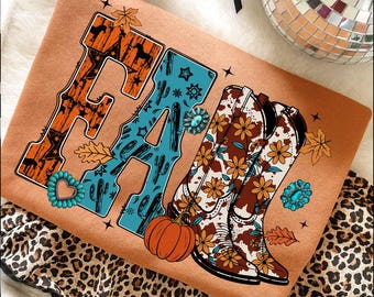 Cowboy Checkered Fall Png, Fall Pumpkin Png, Howdy PNG, Fall Png, Autumn Shirt Design, cowboy boots cow, Western Halloween Ghost Sublimation