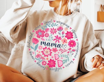 Boho floral mama png, mom adjectives png, she is mom png, mama sublimation, abstract floral, mama dtf transfer, mothers day, mom shirt png
