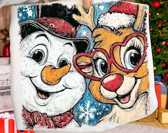 Kerstsneeuwpop en rendieren PNG, kerst png, kerstfilms png, preppy penseelstreek kerst, leuke kerst png, digitale download